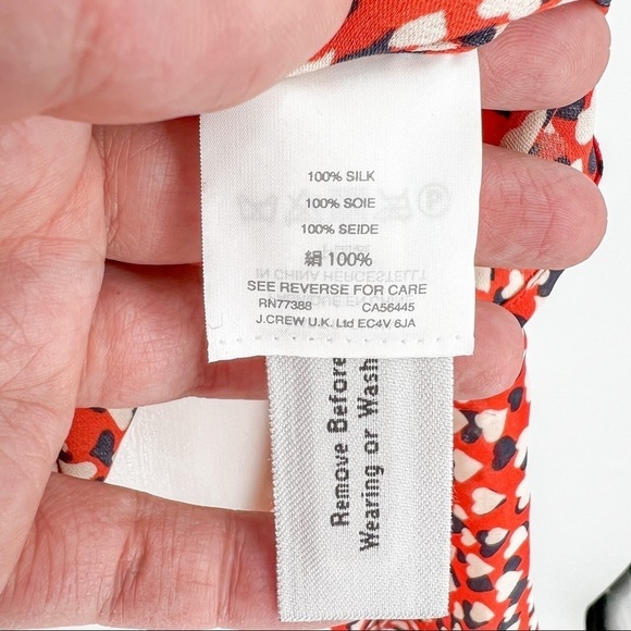 J Crew Red Off Shoulder Bell Sleeve Heart Print Silk Blouse - Picture 6 of 8